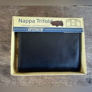 OPTIMUM Genuine Top Grain Leather Tri-Fold Leather Wallet Black NEW
